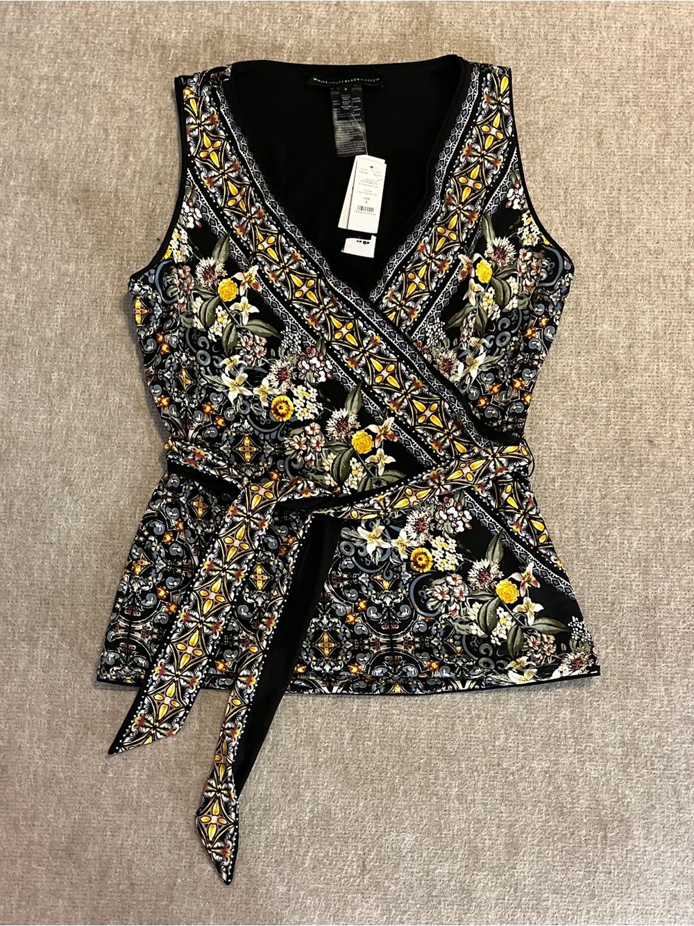 White House Black Market Wrap Tank Top Small NWT Floral Tie Waist Stretch